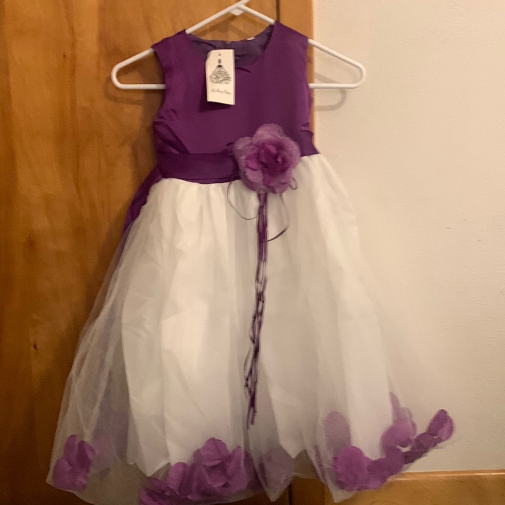 Purple dress with flowers in tulle skirt